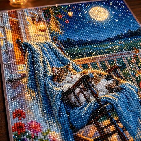 YCZO 5D Cat Diamond Painting Kits for Adults Beginners, Full Drill Round Diamond Art Kit for Home Wall Decor, DIY Diamond Art for Stress Relief, Craft Gifts for Women-11.8 "x15.8 in Kuwait