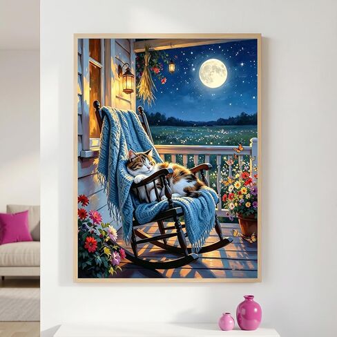 YCZO 5D Cat Diamond Painting Kits for Adults Beginners, Full Drill Round Diamond Art Kit for Home Wall Decor, DIY Diamond Art for Stress Relief, Craft Gifts for Women-11.8 "x15.8 in Kuwait