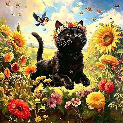 YCZO 5D Cat Diamond Painting Kits for Adults Beginners, Full Drill Round Diamond Art Kit for Home Wall Decor, DIY Diamond Art for Stress Relief, Craft Gifts for Women-11.8 "x15.8 in Kuwait