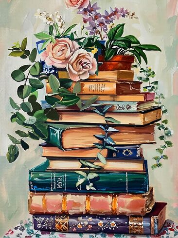 مجموعات الفن الماسي للكتب للبالغين، مجموعات الرسم الماسي للكتب خماسية الأبعاد للبالغين، مجموعات فنية دائرية كاملة لزهرة الأحجار الكريمة للمبتدئين لديكور الحائط 12 × 16 بوصة in Kuwait