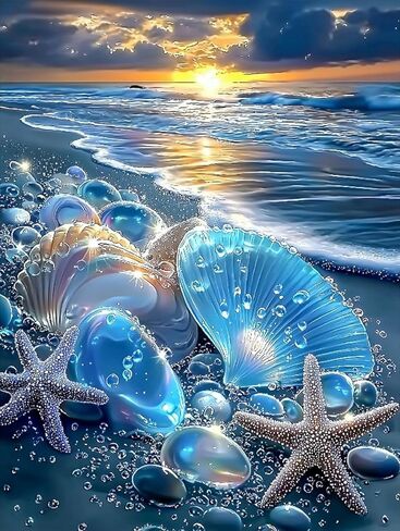 ARPADAMO Diamond Art Kits for Adults,5D Beach Diamond Painting DIY Shell Diamond Art Diamond Painting Kits for Adult,Round Full Drill Diamonds, Diamond Art Kits for Home Decor-12x16inch in Saudi Arabia