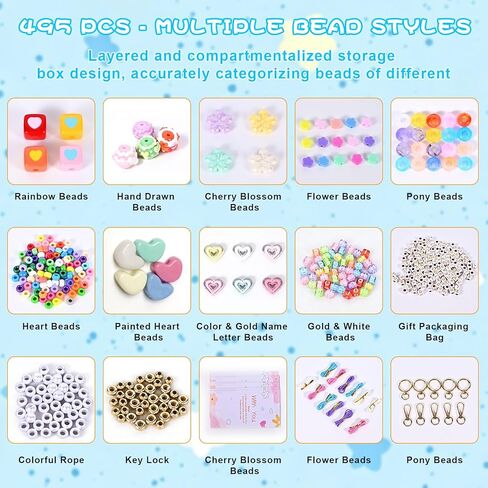 Grnheat 495 Pcs Bead Keychain Making Kit - Acrylic Letter Beads with Heart Star Flower Charms - Personalized Name for Purse Charm Tote Bag Accessory in Saudi Arabia