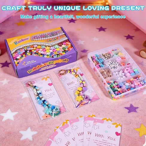 Grnheat 495 Pcs Bead Keychain Making Kit - Acrylic Letter Beads with Heart Star Flower Charms - Personalized Name for Purse Charm Tote Bag Accessory in Saudi Arabia