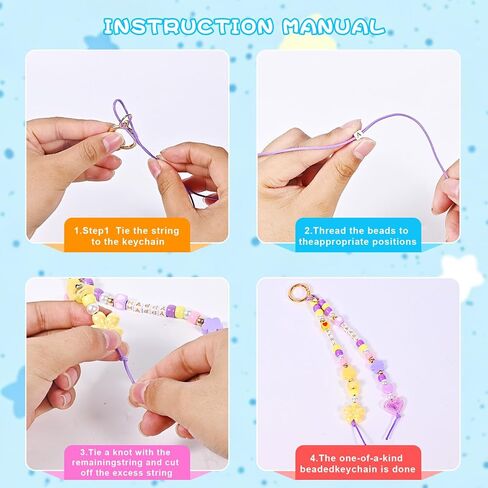 Grnheat 495 Pcs Bead Keychain Making Kit - Acrylic Letter Beads with Heart Star Flower Charms - Personalized Name for Purse Charm Tote Bag Accessory in Saudi Arabia
