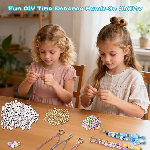 Grnheat 495 Pcs Bead Keychain Making Kit - Acrylic Letter Beads with Heart Star Flower Charms - Personalized Name for Purse Charm Tote Bag Accessory in Saudi Arabia