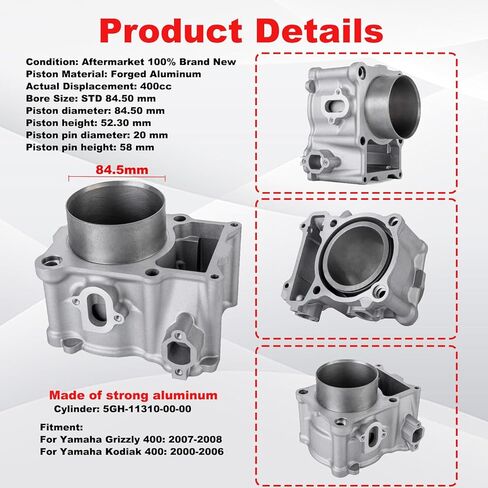 84.5MM Cylinder Piston Gasket Top End Kit Set Compatible with Yamaha Kodiak 400 Grizzly 400 Big Bear 400 YFM400 in Kuwait