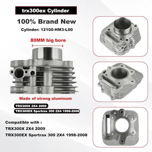 80mm Big Bore Cylinder Piston Gasket Kit for Compatible with Honda ATV TRX300 TRX300EX TRX300X Sportrax 300 1998-2008 in Kuwait
