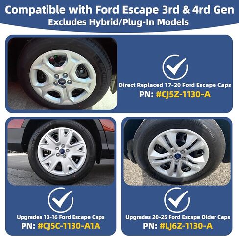 17 Inch Gloss Silver ABS Hubcaps for 2013–2025 Ford Escape S Base, Fits 17-inch OEM Steel Wheels CJ5Z-1015-A & LJ6Z-1015-A, OEM Replacement GJ5Z-1130-A, Bolt-on Wheel Covers, 4-Pack in Kuwait