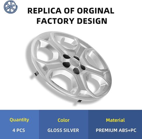 17 Inch Gloss Silver ABS Hubcaps for 2013–2025 Ford Escape S Base, Fits 17-inch OEM Steel Wheels CJ5Z-1015-A & LJ6Z-1015-A, OEM Replacement GJ5Z-1130-A, Bolt-on Wheel Covers, 4-Pack in Kuwait