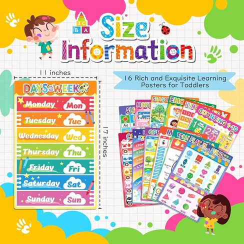 slapaflife 16 Learning Posters for Toddlers Ages 1-3,Educational Posters for Preschool, Kindergarten, and Homeschool Classroom Decor in Saudi Arabia