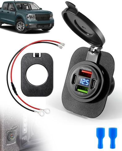 12V Truck Bed Power Outlet Fits for Ford Maverick Flexbed 2022+, Embedded Power Socket Panel with 2 USB & 2 Type-C PD 30W Fast Charging, Digital Voltage Display, Dust Cover, Plug & Play Install in Saudi Arabia
