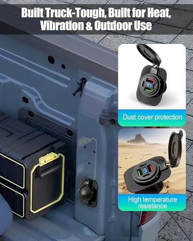 12V Truck Bed Power Outlet Fits for Ford Maverick Flexbed 2022+, Embedded Power Socket Panel with 2 USB & 2 Type-C PD 30W Fast Charging, Digital Voltage Display, Dust Cover, Plug & Play Install in Saudi Arabia