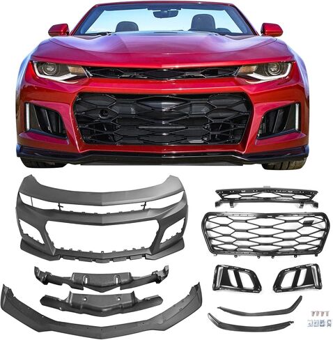 أغطية المصد الأمامي IKON MOTORSPORTS مع أغطية ABS، متوافقة مع 2019-2024 Chevy Camaro LS LT LT1 1LS 1LT 2LT 3LT LT1، ZL1 نمط غير مطلي باللون الأسود PP استبدال طقم تحويل المصد in Kuwait