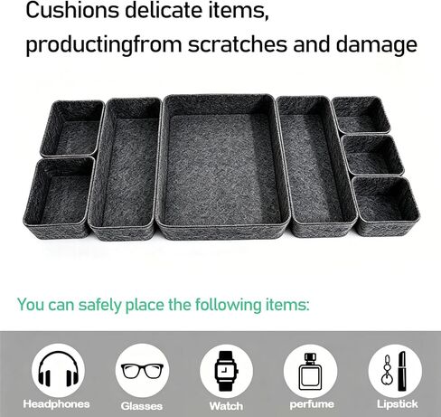 8Pack Drawer Organizer Compatible with Alex, Felt Desk and Makeup Drawer Organizers, Soft Storage Bins for Office, Vanity, Bedroom, and Dresser Drawers in Saudi Arabia