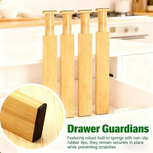 DZS Bamboo Drawer Organizer, 4-Pack Adjustable and Expandable Divider Insert for Kitchen, Bathroom, Office in Saudi Arabia