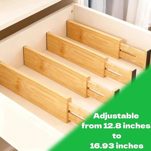 DZS Bamboo Drawer Organizer, 4-Pack Adjustable and Expandable Divider Insert for Kitchen, Bathroom, Office in Saudi Arabia