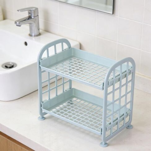 Simple Foldable Double-Layer Desktop Shelf Tabletop Organizer Storage Rack, Blue in Kuwait