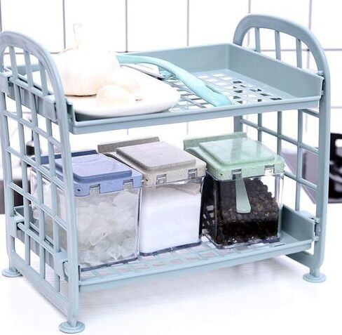 Simple Foldable Double-Layer Desktop Shelf Tabletop Organizer Storage Rack, Blue in Kuwait