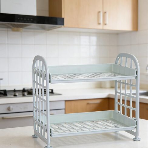 Simple Foldable Double-Layer Desktop Shelf Tabletop Organizer Storage Rack, Blue in Kuwait