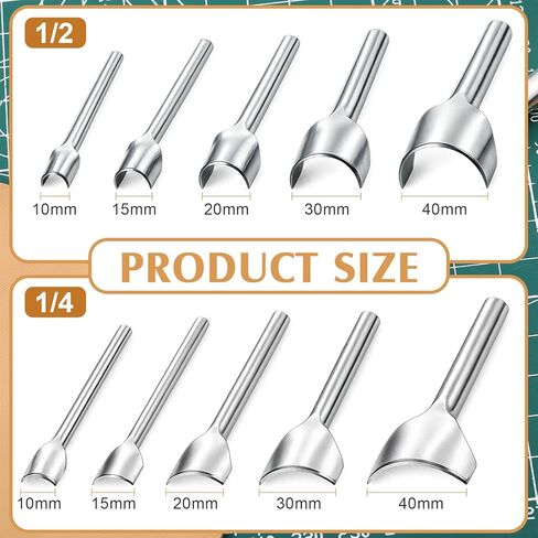 10 Pcs Leather Corner Punch 5 Sizes Leather Arch Curve Cutter Craft Working Tool Half-Round Punch Arc-Shaped Edge Cutter Cutting Tool for Belt, Purse, Bag, Wallet and DIY Product, 10-40mm in Kuwait