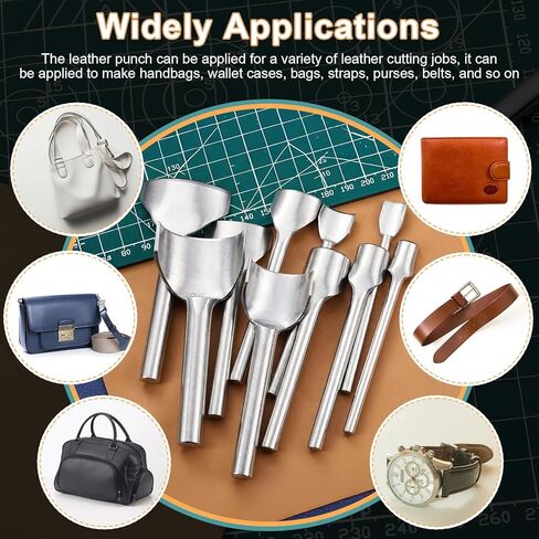 10 Pcs Leather Corner Punch 5 Sizes Leather Arch Curve Cutter Craft Working Tool Half-Round Punch Arc-Shaped Edge Cutter Cutting Tool for Belt, Purse, Bag, Wallet and DIY Product, 10-40mm in Kuwait