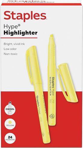 STAPLES Highlighters, Chisel Tip, Fluorescent Yellow, 12 Pack – Hype Sharpie‑Style Highlighting Markers with Quick‑Dry Ink in Kuwait