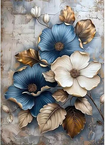 GEMFAMILY Paint by Numbers Kit for Blue Flowers, White Flowers Paint by Number for Adults, DIY Beginners Easy Acrylic Canvas Painting Kits for Home Wall Decor 16 x 20 Inch in Kuwait