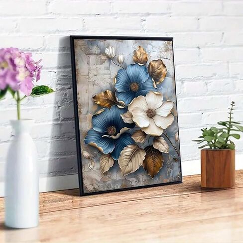 GEMFAMILY Paint by Numbers Kit for Blue Flowers, White Flowers Paint by Number for Adults, DIY Beginners Easy Acrylic Canvas Painting Kits for Home Wall Decor 16 x 20 Inch in Kuwait
