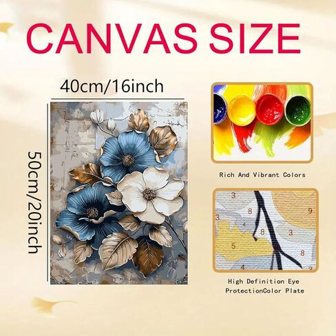 GEMFAMILY Paint by Numbers Kit for Blue Flowers, White Flowers Paint by Number for Adults, DIY Beginners Easy Acrylic Canvas Painting Kits for Home Wall Decor 16 x 20 Inch in Kuwait