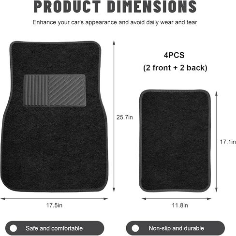 Sun Walker 4 PCS Car Floor Mats, Waterproof Anti-Slip Front & Rear Car Carpets with Driver Heel Pad, All Weather Floor Protective Pads Universal for SUVs Trucks Sedans Vans (Black) in Kuwait