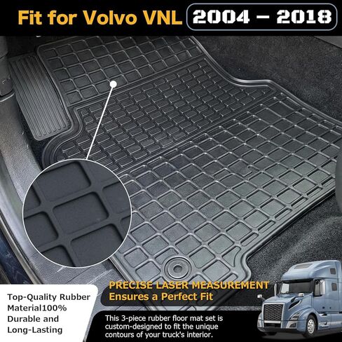 Floor Mats for Volvo VNL 2004-2018 – All Weather Waterproof Truck Rubber Floor Liners, Anti-Slip Interior Protection, Easy to Clean Semi Truck Mats 3PCS in Saudi Arabia