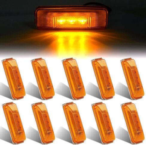 Partswcgg 10 قطع 4 بوصة خط رفيع مختوم LED ماركر/أضواء التخليص العنبر 3LED مع قاعدة تثبيت RV، مقاومة للماء 4 بوصة × 1 بوصة مجموعة مصابيح LED مستطيلة لعلامة المقطورة RV للتخليص الجانبي وأضواء الحاجز للشاحنات in Kuwait
