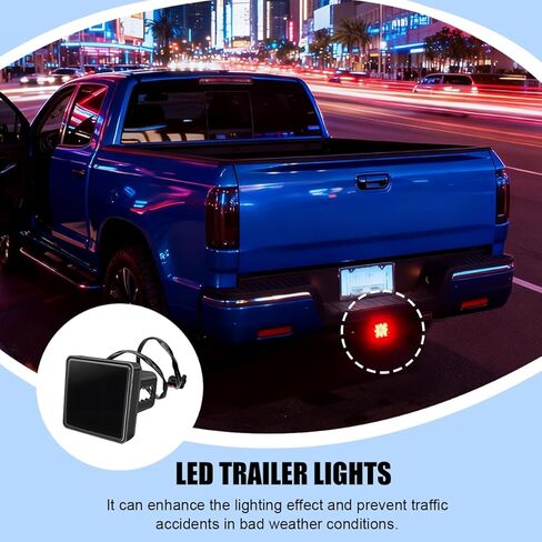 15 غطاء وصلة وصلة مقطورة لضوء الفرامل LED، ضوء خلفي مربع عالي السطوع لجهاز استقبال 2 بوصة، مصباح فرامل سحب خارجي للمقطورة، عالمي لمعظم شاحنات SUV RV (أسود) in Kuwait