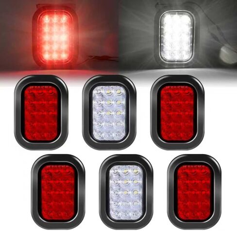 6 قطع مصابيح LED للمقطورة مقاس 5 × 3 بوصات، 12 مصباح SMD LED أبيض/أحمر، فرامل/انعطاف/عكس/ذيل، مقاومة للماء IP67، تركيب متدفق مع حلقات ومقابس لشاحنة RV 12 فولت (4 أحمر + 2 أبيض) in Saudi Arabia