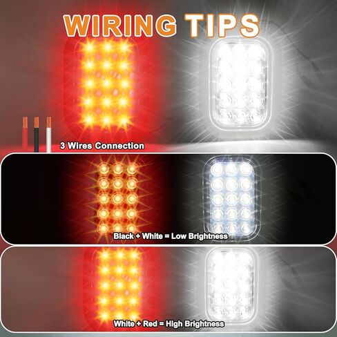 6 قطع مصابيح LED للمقطورة مقاس 5 × 3 بوصات، 12 مصباح SMD LED أبيض/أحمر، فرامل/انعطاف/عكس/ذيل، مقاومة للماء IP67، تركيب متدفق مع حلقات ومقابس لشاحنة RV 12 فولت (4 أحمر + 2 أبيض) in Saudi Arabia