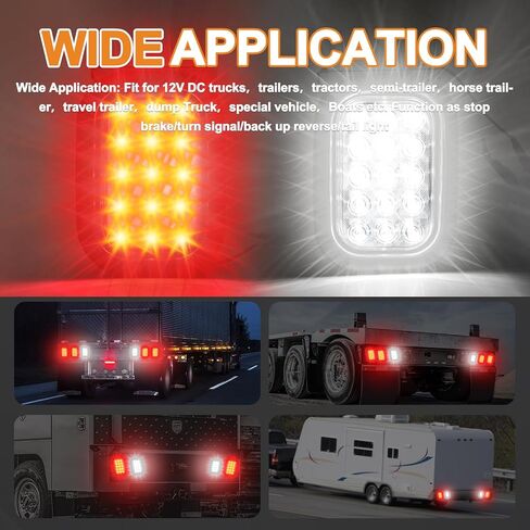 6 قطع مصابيح LED للمقطورة مقاس 5 × 3 بوصات، 12 مصباح SMD LED أبيض/أحمر، فرامل/انعطاف/عكس/ذيل، مقاومة للماء IP67، تركيب متدفق مع حلقات ومقابس لشاحنة RV 12 فولت (4 أحمر + 2 أبيض) in Saudi Arabia