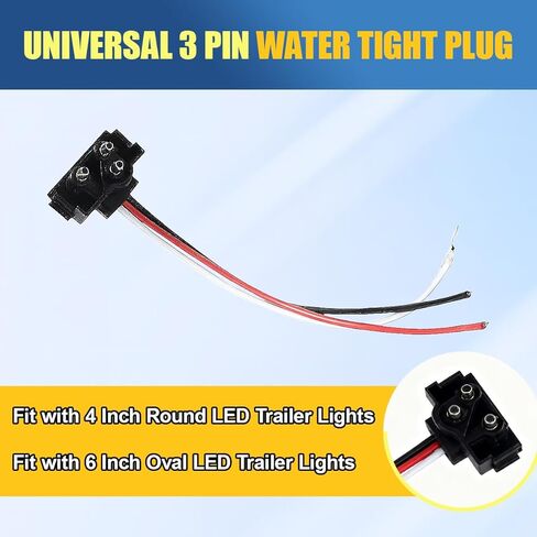 Craedli 4 قطع زاوية يمنى 3 دبوس موصل ضوء مقطورة الشاحنة، 18AWG 3 Prong موصل تسخير ضفيرة لإيقاف دوران الفرامل الذيل الاحتياطي، مناسب مع أضواء بيضاوية محكمة الغلق 4 بوصة و6 بوصة (أسود) in Kuwait