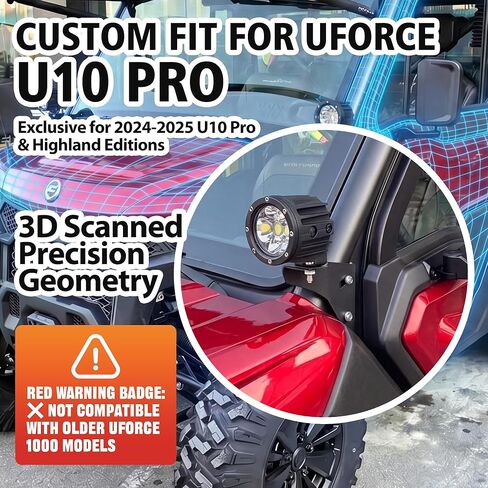 دعامات تثبيت على جراب الضوء الأمامي متوافقة مع CF Moto Uforce U10 Pro & Pro Highland (2024-2025) - حاملات مصابيح LED شديدة التحمل من الفولاذ المقاوم للصدأ 304 - ملحقات الطرق الوعرة المطلية بمسحوق أسود in Kuwait