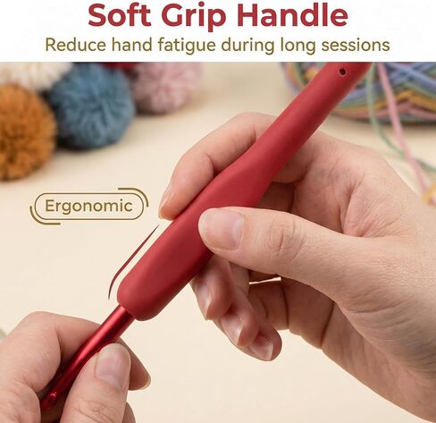 Crochet Hooks Set with Soft Silicone Handles Nine Sizes 2.0–6.0 mm Red Aluminum Needles for Yarn Crafts Smooth Tip for Amigurumi Scarves Blankets DIY Projects One Piece Set in Kuwait
