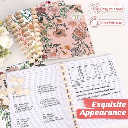 2 Pack Letter Size Discbound Notebook 8.5" x 11" Floral Customizable discbound journal 200 Pages per Notebook discbound subject notebooks for Office School (White&Pink) in Saudi Arabia