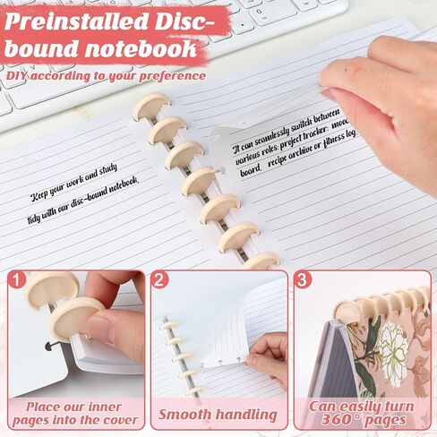 2 Pack Letter Size Discbound Notebook 8.5" x 11" Floral Customizable discbound journal 200 Pages per Notebook discbound subject notebooks for Office School (White&Pink) in Saudi Arabia