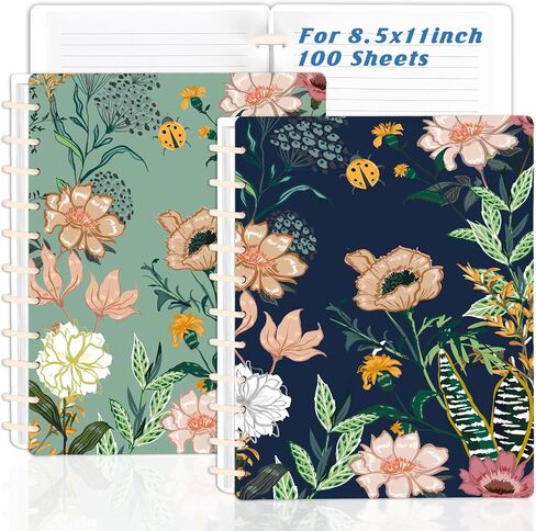 2 Pack Letter Size Discbound Notebook 8.5" x 11" Floral Customizable discbound journal 200 Pages per Notebook discbound subject notebooks for Office School (White&Pink) in Saudi Arabia