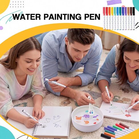 78 قطعة من أقلام الرسم المائية السحرية، 72 قطعة من 12 لونًا من أقلام الرسم العائمة السحرية مع 6 ملاعق، هدايا أقلام التحديد العائمة للوشم المائي DIY Art حفلة عيد ميلاد in Kuwait
