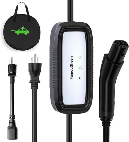 شاحن محمول من المستوى 1+2 EV لـ Tesla، شاحن متنقل للسيارة الكهربائية 16A لكابل Tesla 21ft مع قابس 240V NEMA 6-20، محول 120V NEMA 5-15، موصل NACS، مناسب لـ Tesla Y/3/S/X in Kuwait