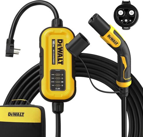 شاحن EV المحمول من المستوى 1 و2 من DEWALT بقدرة 12-16 أمبير، معتمد من CSA داخلي/خارجي، متوافق مع NACS لسيارات Tesla EVs، NEMA 6-20 مع محول 5-15 وحقيبة سفر، كابل بطول 25 قدمًا in Kuwait