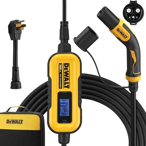 شاحن EV المحمول من المستوى 1 و2 من DEWALT بقدرة 12-16 أمبير، معتمد من CSA داخلي/خارجي، متوافق مع NACS لسيارات Tesla EVs، NEMA 6-20 مع محول 5-15 وحقيبة سفر، كابل بطول 25 قدمًا in Kuwait