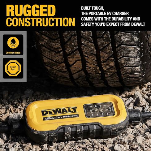 شاحن EV المحمول من المستوى 1 و2 من DEWALT بقدرة 12-16 أمبير، معتمد من CSA داخلي/خارجي، متوافق مع NACS لسيارات Tesla EVs، NEMA 6-20 مع محول 5-15 وحقيبة سفر، كابل بطول 25 قدمًا in Kuwait