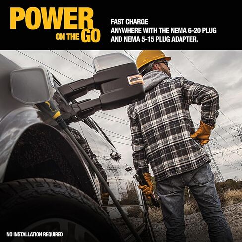 شاحن EV المحمول من المستوى 1 و2 من DEWALT بقدرة 12-16 أمبير، معتمد من CSA داخلي/خارجي، متوافق مع NACS لسيارات Tesla EVs، NEMA 6-20 مع محول 5-15 وحقيبة سفر، كابل بطول 25 قدمًا in Kuwait