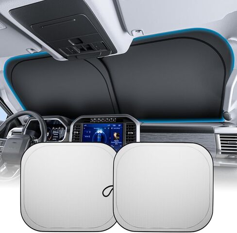 Wigoo 2-Piece Car Windshield Sun Shade, [100% Sun Blockage] Ice-Shield Cooling Tech, Portable Split Sunshade for Sedans SUVs, Size M: 31" x 28" Each Panel in Saudi Arabia