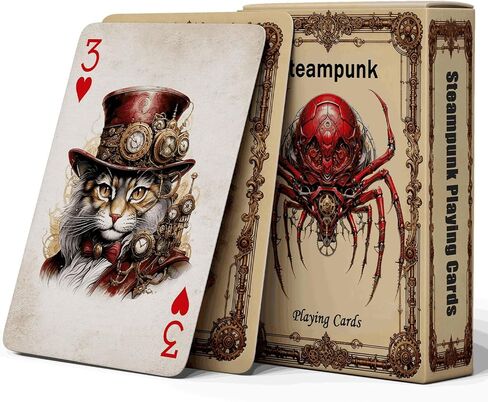 أوراق اللعب، بطاقات بوكر ذات طابع Steampunk، 54 صورة توضيحية رائعة وفريدة من نوعها، حجم قياسي عالمي، تصميم نسيج غير قابل للانزلاق، بطاقة لعب متطورة in Kuwait